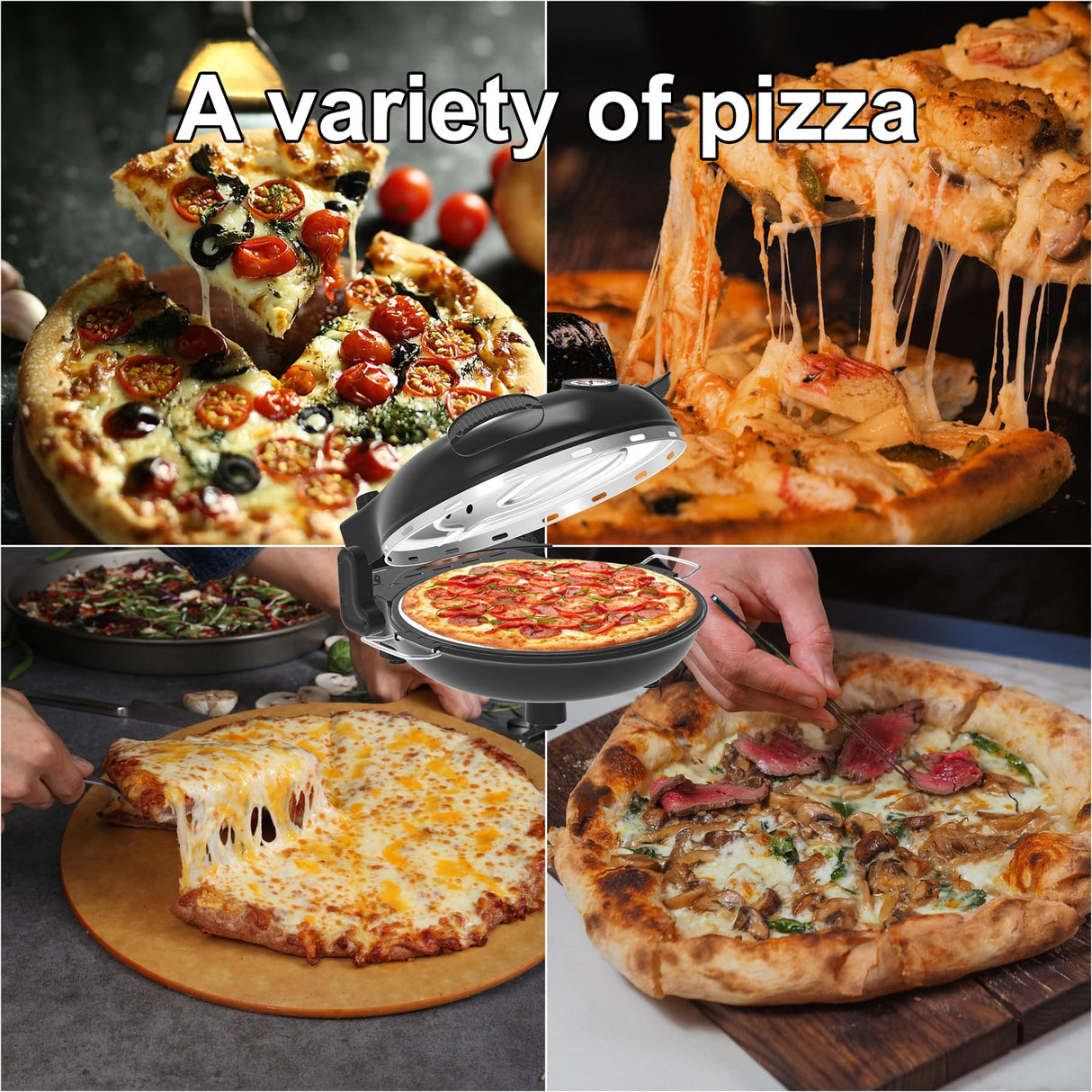 Upgrade Pizza Oven,12 Inch Electric Pizza Oven Indoor Portable,Stone Pizza Oven,1200W Portable Countertop Pizza Ovens with Viewing Window YIBAKE