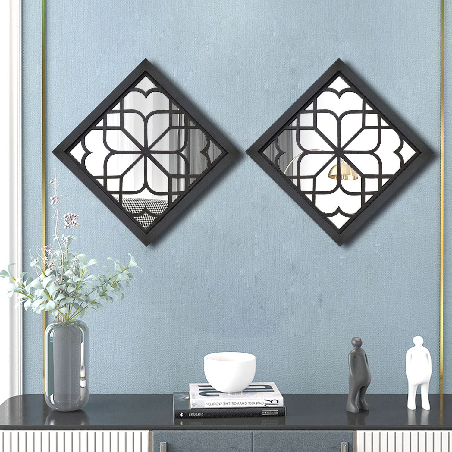 Wocred 2 PCS Square Wall Mirror,Gorgeous Rustic Farmhouse Accent Mirror,Black Entry Mirror for Bathroom Renovation,Bedrooms,Living Rooms and More(12”x12”) - WoodArtSupply