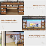 BTHFST Loft Bed with Desk, Full Metal Loft Bed with 8 Drawers Storage & Charging Station & LED Lights, 4 Open Storage Shelves, Noise-Free, Space-Saving, No Box Spring Needed BTHFST