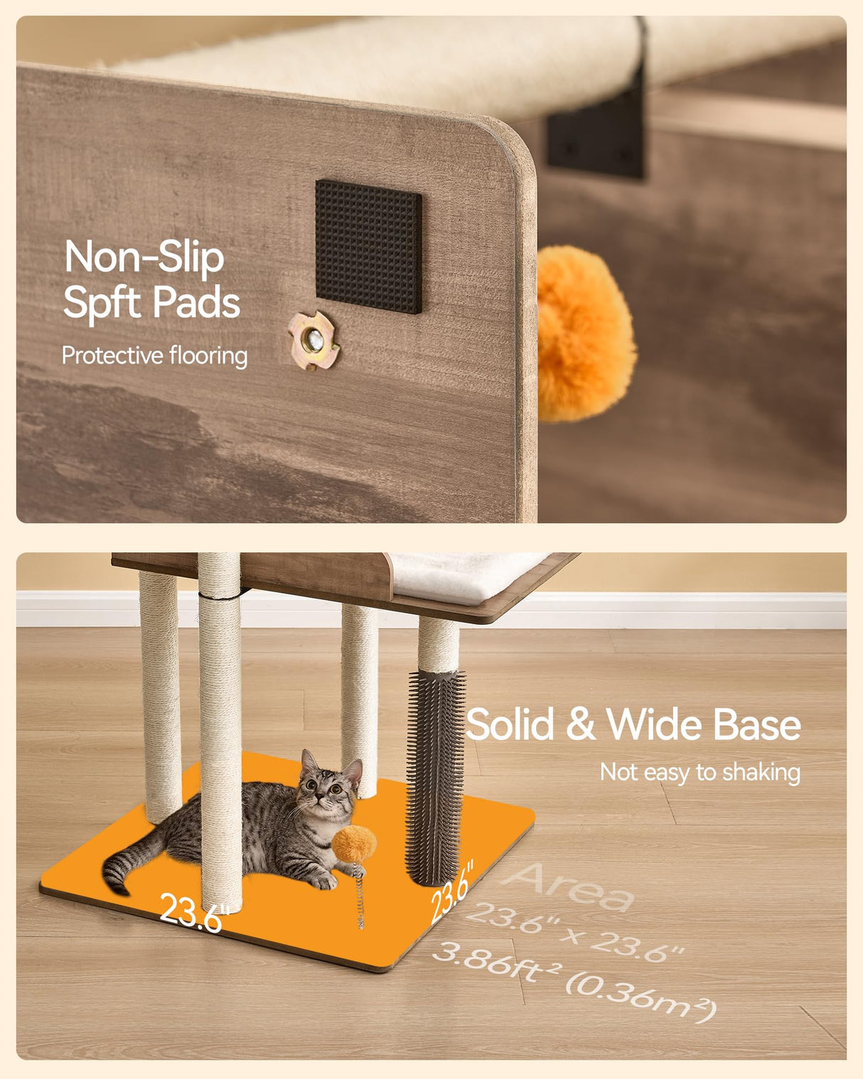 FourFurPets 43.7" Cat Tree, Modern Cat Tree Tower, Cat Tower for Indoor Cats Large Adult, Cat Condo with Scratching Post, Large Perch and Removable Pads, Greige FourFurPets