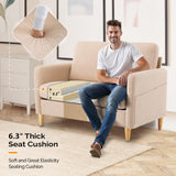 VINGLI 47" Small Couch, Linen Loveseat Sofa Light Brown Mini Couch Mid Century Modern Decor Love Seat for Small Spaces Living Room, Bedroom, Play Room VINGLI