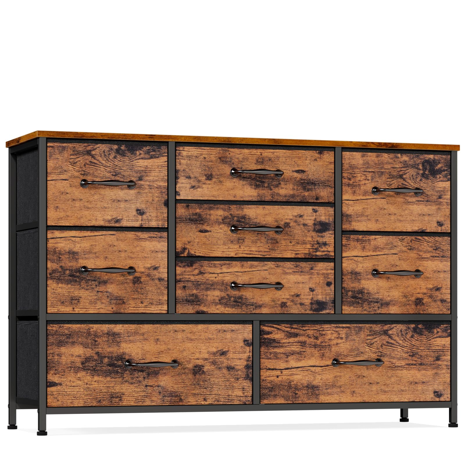 Furnulem Wide Dresser with 9 Large Drawers for 55'' Long TV Stand Entertainment Center,Wood Shelf Storage for Bedroom,Living Room,Closet,Entryway,Sturdy Metal Frame (Rustic Brown - WoodArtSupply