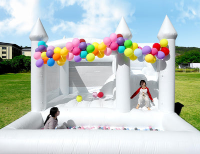Commercial White Bounce House for Adults Kids, 100% PVC Commercial Bounce House with Ball Pit&Slide, Adult Bounce House with Blower, Inflatable Balloon Bubble House Wedding, 13x13x10FT
