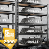 REIBII Set of 2 Garage Shelving, 2000LBS Adjustable Metal Shelving, 5 Tier Storage Shelves for Garage, Pantry, Kitchen, Basement 71.5" H x 35.5" W x 11.8" D REIBII