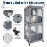 4 Tier Wood Catio Outdoor Window Cat Enclosure, Cat House On Wheels with Scratch Post, Resting Box, 4 Platforms, 2 Sliding Doors & Weatherproof Roof, Cats Kitty Condo Cage Shelter Playpen CuisinSmart