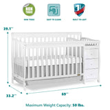 Dream On Me 5 In 1 Brody Convertible Crib With Changer In White, Greenguard Gold Certified, Comes With 1" Changing Pad, Non-Toxic Finish, Made Of Durable Pinewood Dream On Me