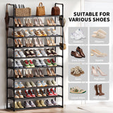 SRRSO Shoe Rack, 10 Tier Shoe Storage Organizer with Hooks,Fit 40-45 Pairs Shoes,Metal Tall Shoe Shelf for Closet,Entryway, Hallway,Garage,Bedroom,Cloakroom SRRSO