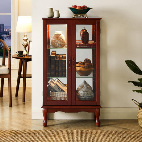Ochangqi Curio Cabinet Lighted Curio Diapaly Cabinet Wooden Shelving Unit with Adjustable Shelves and Mirrored Back Panel, Tempered Glass Doors Ochangqi