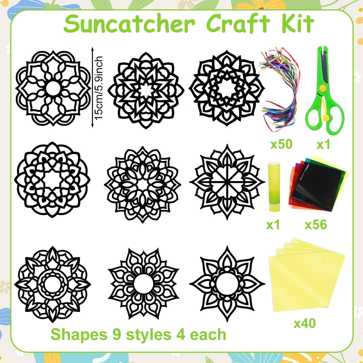 EggSun 36 Sets Mandala Suncatchers Craft Kit for Kids Adults Ornaments Stained Glass Window Arts and Crafts Paper Kit for VBS Classroom Holiday Birthday Projects Home Party Decorations Ages 4 8 12 EggSun