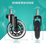 Office Chair Casters, Set of 5, 3 inch Heavy-Duty Replacement Rubber Wheels for Desk & Gaming Chair are Easy to Install & Suitable for All Floors, Including Carpet & Wood Wheels Xela