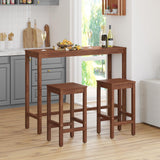 Cozyman 53 inch Bar Table and Chairs Set, Acacia Wood Pub Table with 2 Stools, Rectangular Counter Height Table Set for Dining Room, Kitchen, Living Room, Teak Brown Cozyman