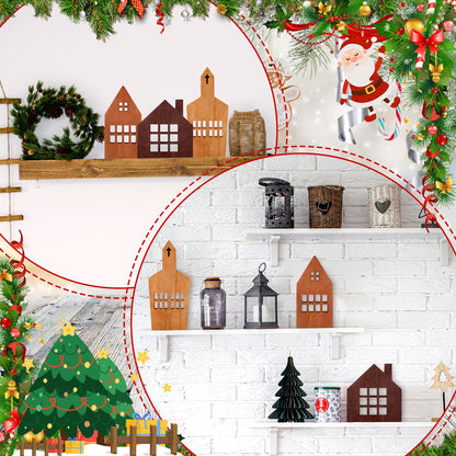 Yousoontic 3 Pcs House Shaped Wooden Sign Block Farmhouse Tabletop Christmas Decorations Christmas Village Rustic Wood Houses Cutouts Decor for Tiered Tray Home Table Shelf Fireplace(Farmhous - WoodArtSupply