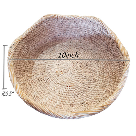 Handmade White Rattan Round Fruit Basket Food Storage Bowls Kitchen Organizer Snack Serving Bowl Wavy Edge Circle Tray Basket, Boho Home Décor Display Tray for Table, Dining Room,M amololo