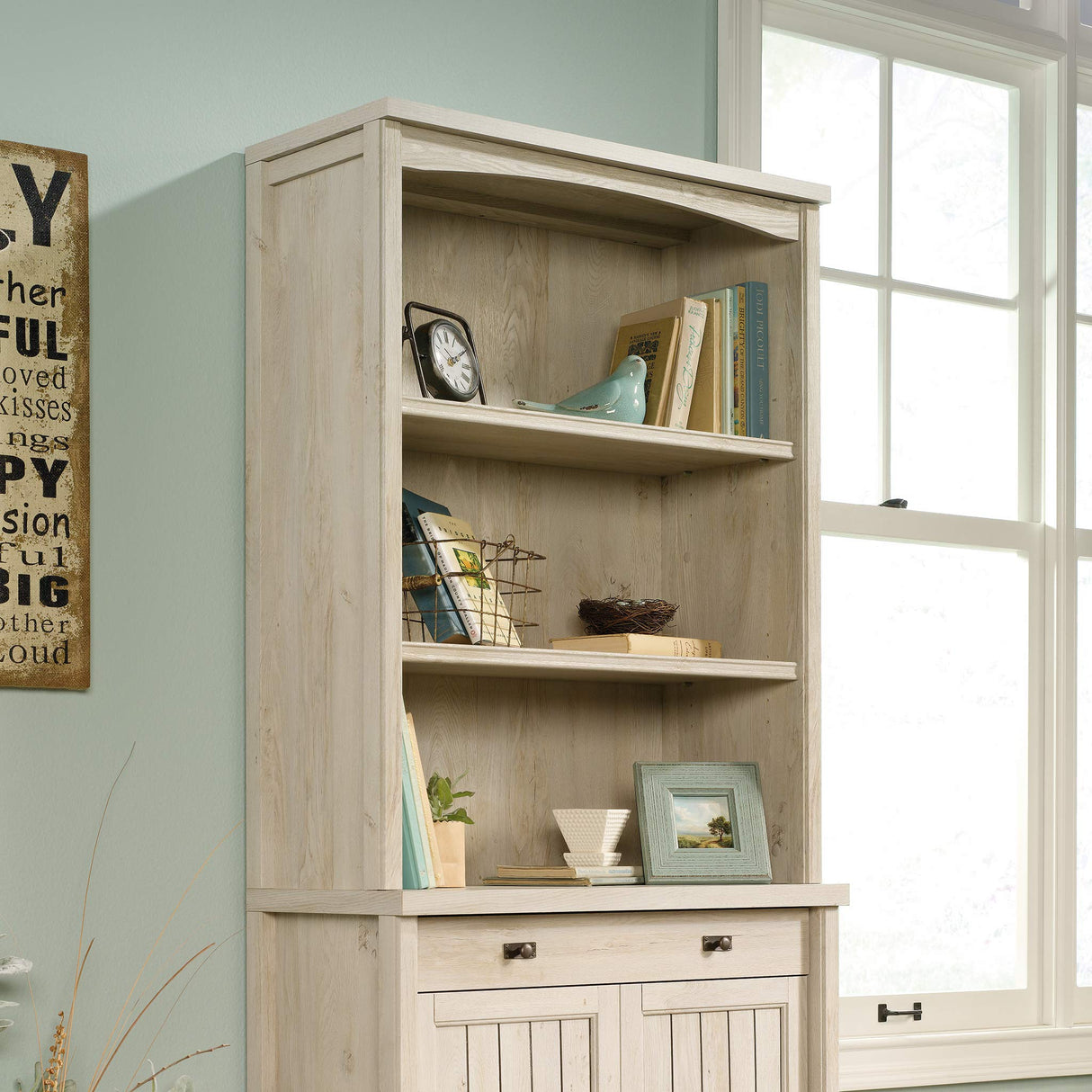 Sauder Costa Library Hutch, Chalked Chestnut finish Sauder