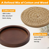 Mckanti 5 Pack Wood Coasters for Drinks with Cotton Coasters Insert, Wooden Coasters with Holder for Coffee Table Decor, Absorbent Coasters for Kinds of Cups, 4.3 Inches Mckanti