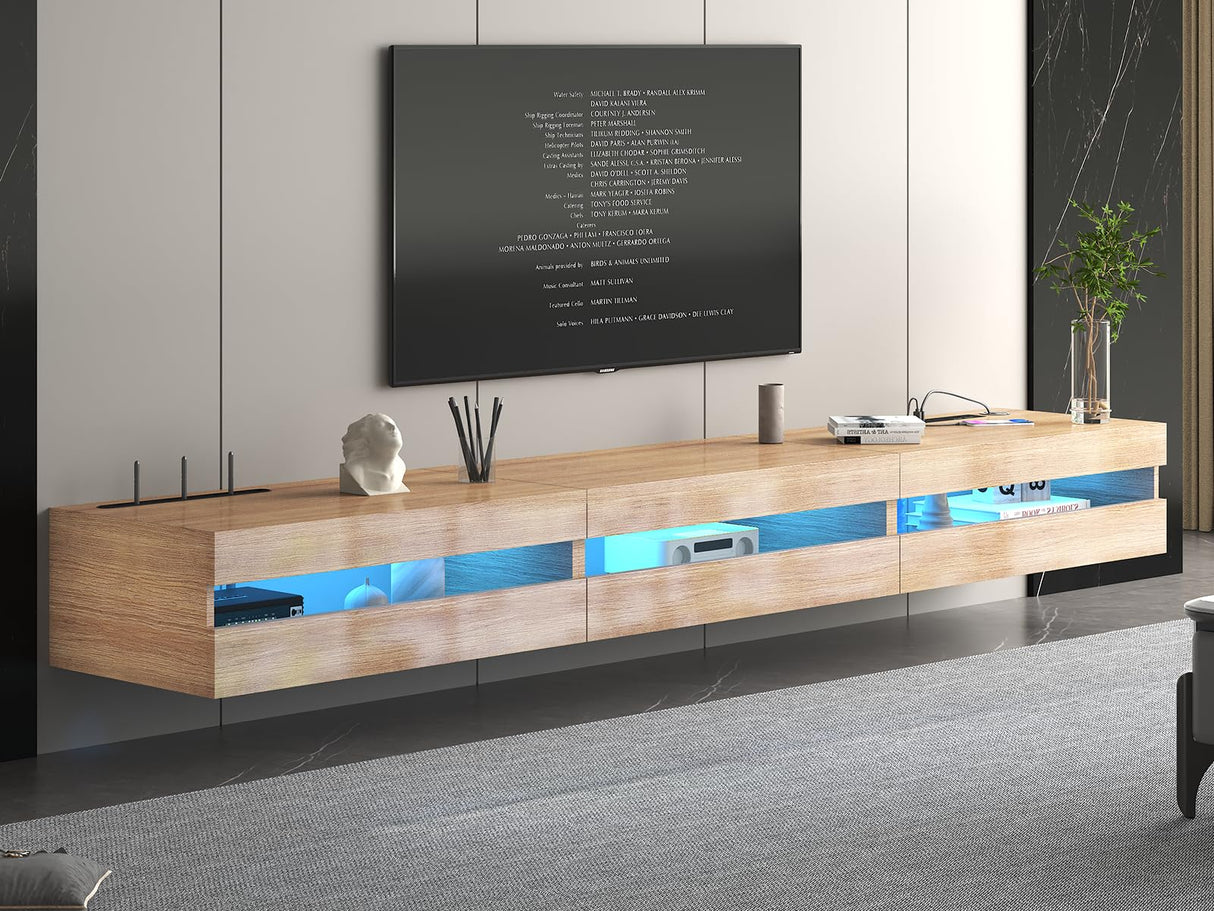 ANTISTA Floating TV Stand | 94.5'' Long Wall Mounted TV Shelf with Power Outlet, Modern Wooden Entertainment Center Media Console with Storage, High Gloss Large TV Cabinet, Up to 100 Inch TVS ANTISTA