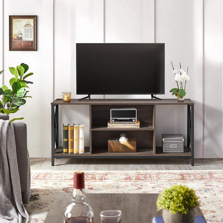 Yaheetech TV Stand for 65 Inch TV, 55'' Wide Entertainment Center TV Console with Open Storage Shelves for Living Room, TV Table for Home with Metal Support, Taupe Wood Yaheetech