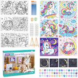 6 Pack Glow in the Dark Unicorn Paint by Numbers Kit for Kids - Pre-printed Canvas with 50 Paints, 12 Brushes & 2 Easels - DIY Acrylic Painting Set for Boys and Girls - Ideal for Home Decor Craft Spot!