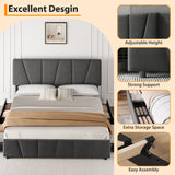 GarveeHome Full Size Bed Frame with Adjustable Headboard and 4 Storage Drawers, Velvet Upholstered Tufted Full Platform Bed Frames with Wooden Slats Support, Full Bedframe No Box Spring Needed, Grey GarveeHome