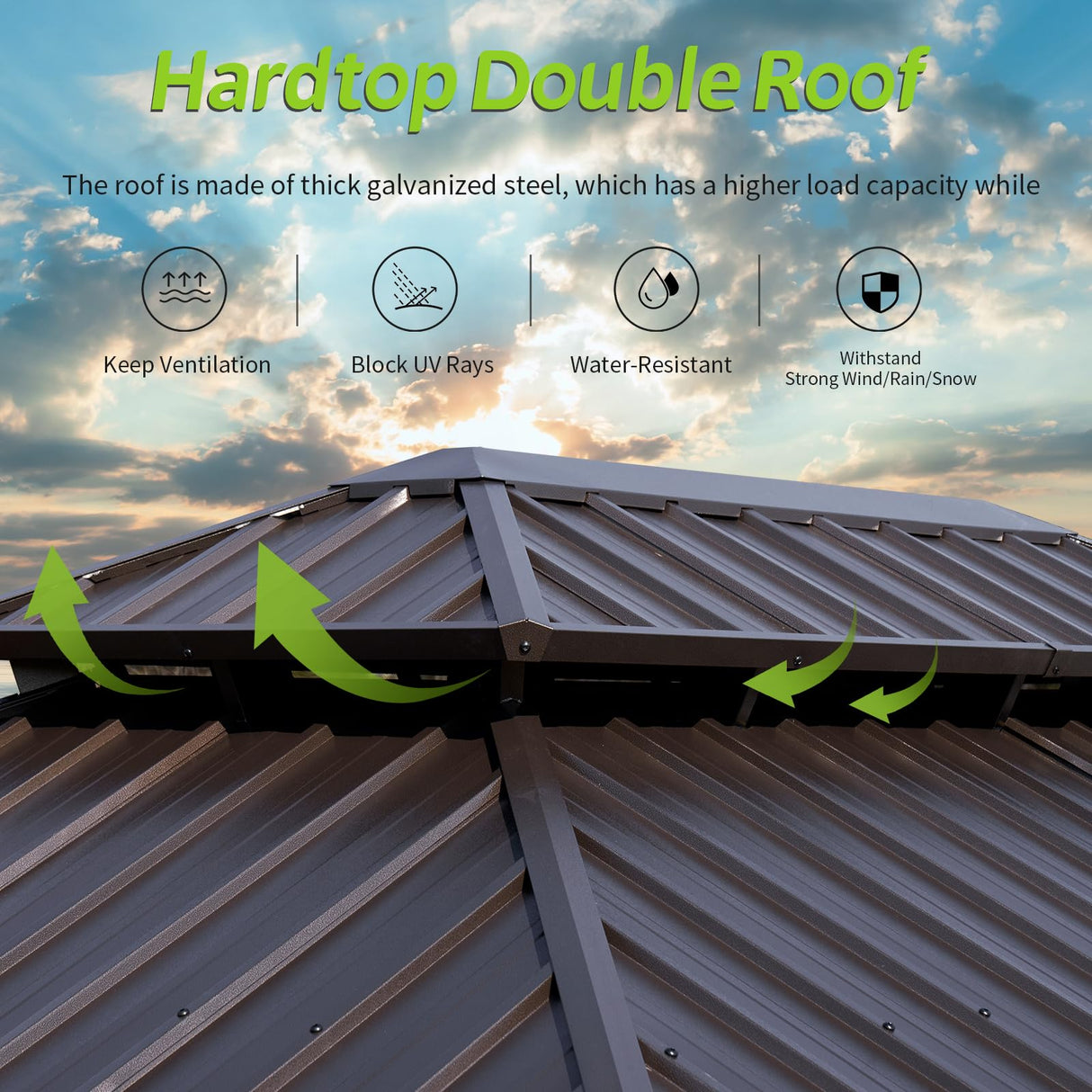 Aoxun 12' x 20' Hardtop Gazebo, Wooden Finish Coated Aluminum Frame Canopy, Galvanized Steel Double Top, Outdoor Permanent Metal Pavilion with Aoxun