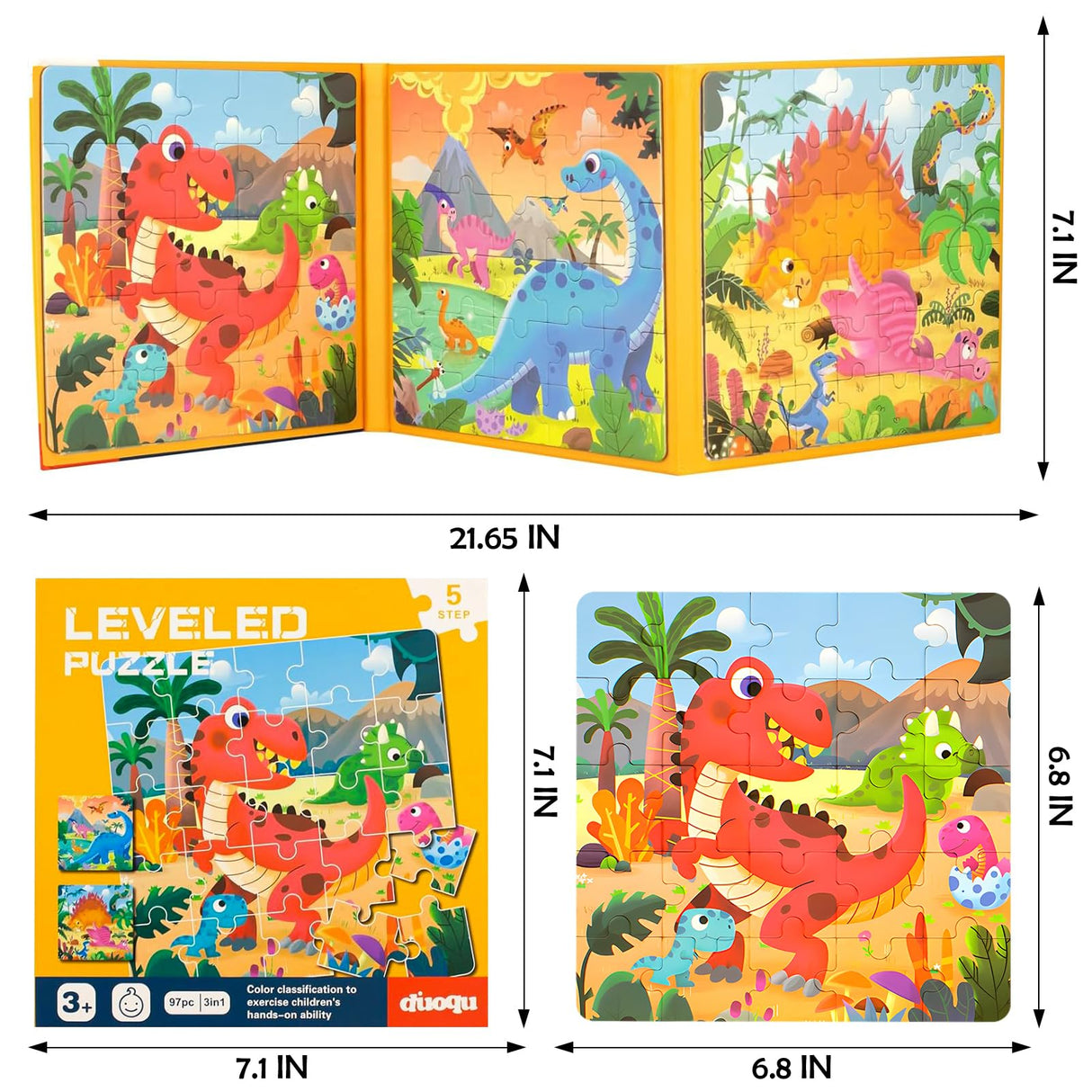 Magnetic Puzzles for Kids Ages 3-5, 3 in 1 Dinosaurs Magnetic Jigsaw Puzzle Book, Travel Puzzles Toys for Toddlers 3-8 Year (Dinosaur World) EREBADI