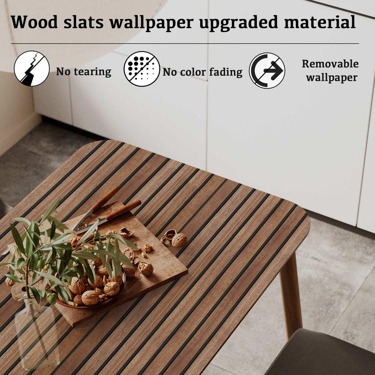 Abyssaly Wood Slat Wallpaper Peel and Stick, Brown Striped Wood Grain Contact Paper, Removable Self Adhesive Faux Wood Panel Wall Covering for Cabinets and Drawers 17.71 in X 118 in Abyssaly