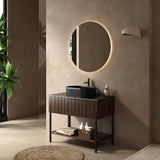 36 Inch Bathroom Vanity with Sink, Dark Walnut Vanity Bathroom Sink and Cabinet Combo, Bathroom Vanities w/Drawer and Metal Supporting Structure & Freestanding Striped Design - Miami, Dark Walnut RAINLUX