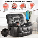 HAOMARKETS Power Recliner Chair with Massage and Heat, 41" Wide Electric Reclining Chairs with USB Port, Breathable Fabric Overstuffed Reclining Sofa for Living Room,Grey HAOMARKETS