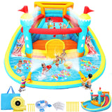 Inflatable Water Slide Bounce House, 15.4FTx14.5FT Splashing Pool,Double Water Cannon,Climbing Wall,Heavy Duty GFCI Blower,Water Park for Kids Backyard Summer AKEYDIY