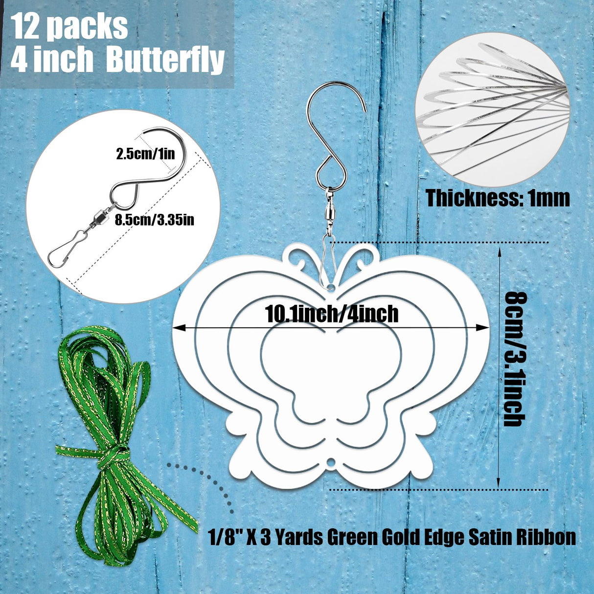 WindMage 12 Pack 4inch Sublimation Wind Spinner Blanks 3D Aluminum Metal Wind Sculpture Kinetic Spinners for Yard Garden Indoor Art Ornaments Xmas Hanging Decoration (Butterfly) WindMage
