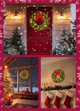 Brightown 24 Inch Pre-Lit Christmas Wreaths for Front Door, IP44 Battery Operated 50 LED Christmas Wreath, Decor with Pinecones Pine Needles Branches Red Berry Mini Bow for Front Door Wall Window Brightown