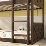 LUKEEHOM Bunk Bed Twin Over Twin, Wood Low Profile Floor Twin Bunk Beds with Headboard Ladder Guardrails for Kids Boys and Girls, No Box Spring Needed LUKEEHOM