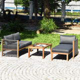 Tangkula L Shape Outdoor Furniture Set, 3 Piece Acacia Wood Patio Conversation Set, with 2 loveseats and Coffee Table, Garden Backyard Poolside Patio Seating Set Tangkula