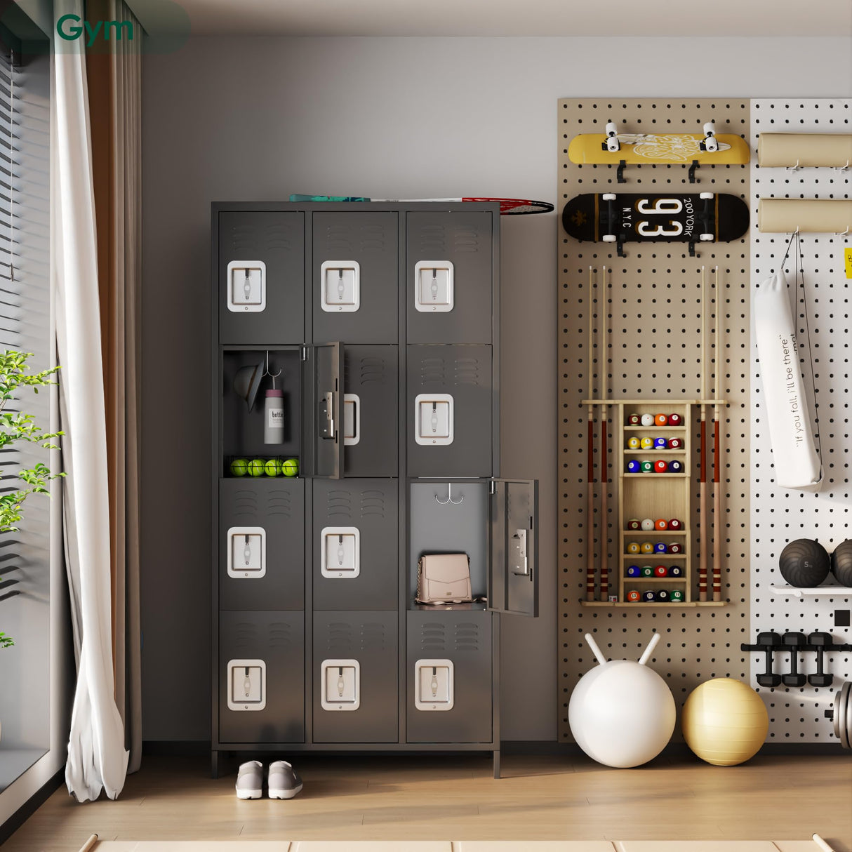 GangMei Employee Locker, Tall Metal Locker with 12 Doors, 72" Storage Locker for Employees School Hospital Garage Gym Home Office with Hooks Requires Assembly (Dark Gray) GangMei