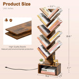 Hoctieon 9 Tier Tree Bookshelf, Tall Bookcase, Freestanding Book Shelf with LED Lights, Display Floor Standing Storage Shelf, Book Organizer Shelves for Home Office, Living Room, Rustic Brown Hoctieon