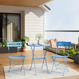 Bistro Table and Chairs Set of 2, 3 Piece Outdoor/Indoor Folding Patio Bistro Sets, 2 Chair Patio Furniture Set with Table, Premium Frame Foldable Coffee Tables for Balcony, Yard, Garden, Blue IDEALHOUSE