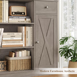 HOSTACK 74" Tall Book Shelf and Bookcase, 45" Wide Bookcase with Doors and Drawers, Modern 6 Tier Bookshelf with Storage, Large Wood Display Cabinet with Adjustable Shelves for Home Office, Ash Grey HOSTACK