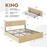 Brafab Natural Rattan King Size Bed Frame with Wooden Headboard and 4 Storage Drawers, Boho Natural Wood Bedframe Cane Oak Metal Platform Beds with Strong Wooden Slat, Noise Free, No Box Spring Needed Brafab