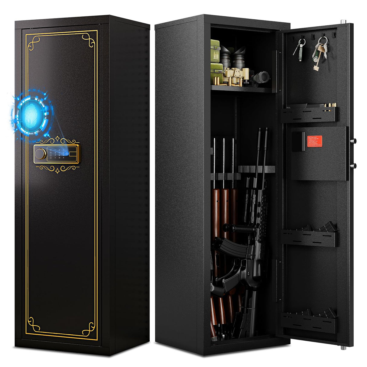 Karini 10-15 Biometric Gun Safe for Rifles and Pistols Fingerprint Rifle Safes for Home Large Gun Cabinet for Rifle with Optics or Shotguns Clearance Gun Safe Long Gun Locker with Removable Shelf Karini