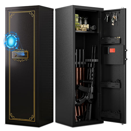 Karini 10-15 Biometric Gun Safe for Rifles and Pistols Fingerprint Rifle Safes for Home Large Gun Cabinet for Rifle with Optics or Shotguns Clearance Gun Safe Long Gun Locker with Removable Shelf Karini