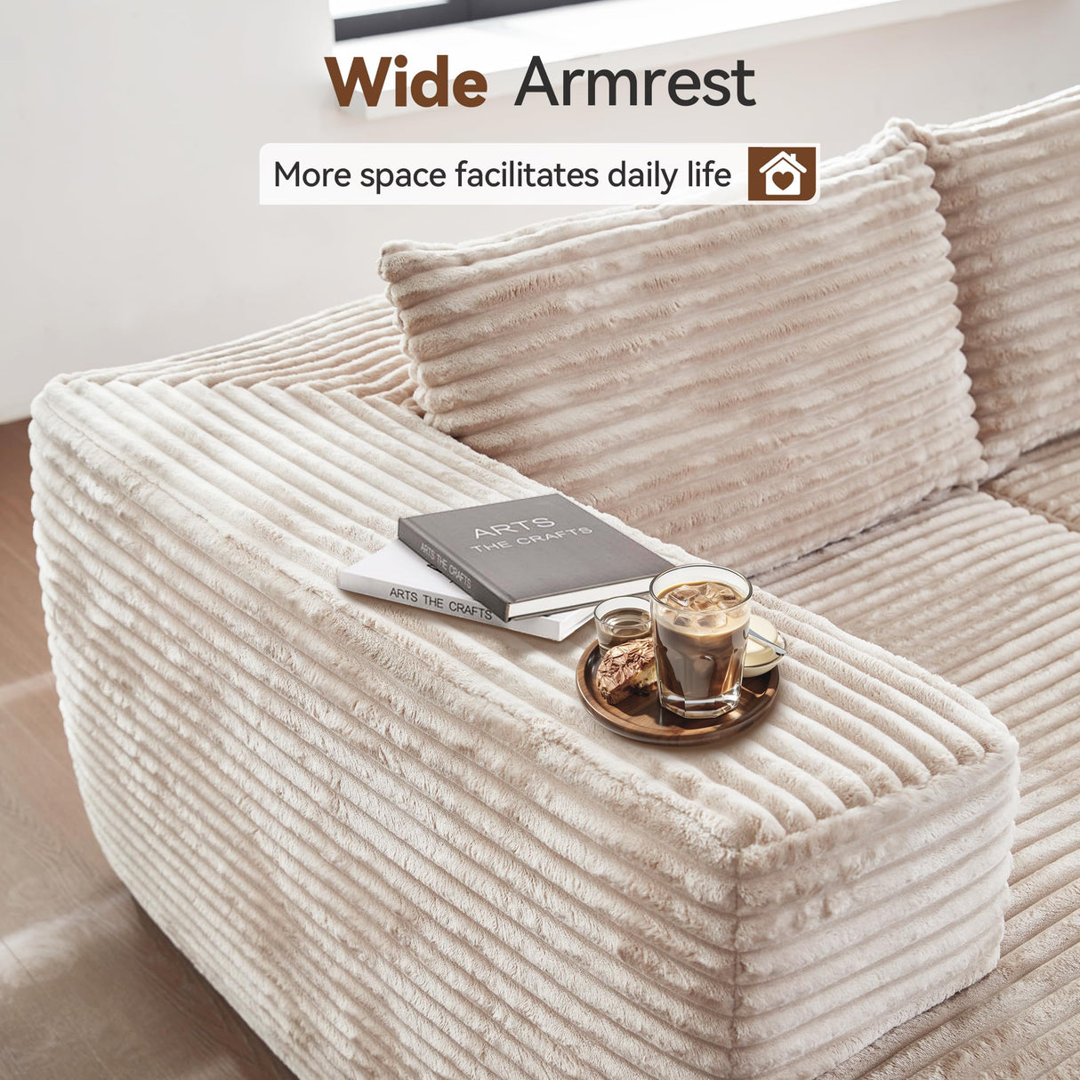 CAODOC 104" Cloud Sectional Couch with Comfy Chaise, Boneless L Shape Sofa with Deep Seat, Minimalist Modular Couches Sleeper for Living Room Bedroom Apartment Lounge,Beige CAODOC