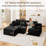 Boneless Couch, Upholstered Cloud Sectional Couch with L Shape Chaise, Fluffy Comfy Cloud Sofa with Deep Seat & Throw Pillows, Boneless Couches for Living Room, No Assembly Required, Black EROMMY