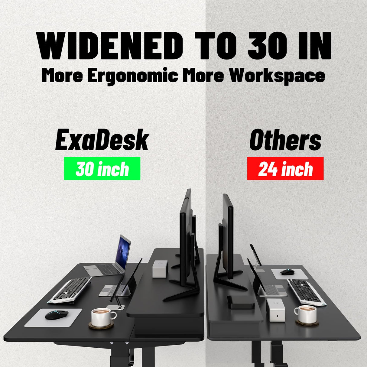 ExaDesk Electric Standing Widened Desk 63 * 30 Inches Adjustable Height with 4 Drawers, Double Storage Shelves Stand Up Desk, Home Office Workstation Sit Stand up Desk (Classical Black) ExaDesk