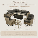 CAODOC 11-Piece Outdoor Sectional Sofa Set w/ 54" Fire Pit – L-Shaped Wicker Patio Furniture, Deep Seating & Swivel Rockers,Black CAODOC