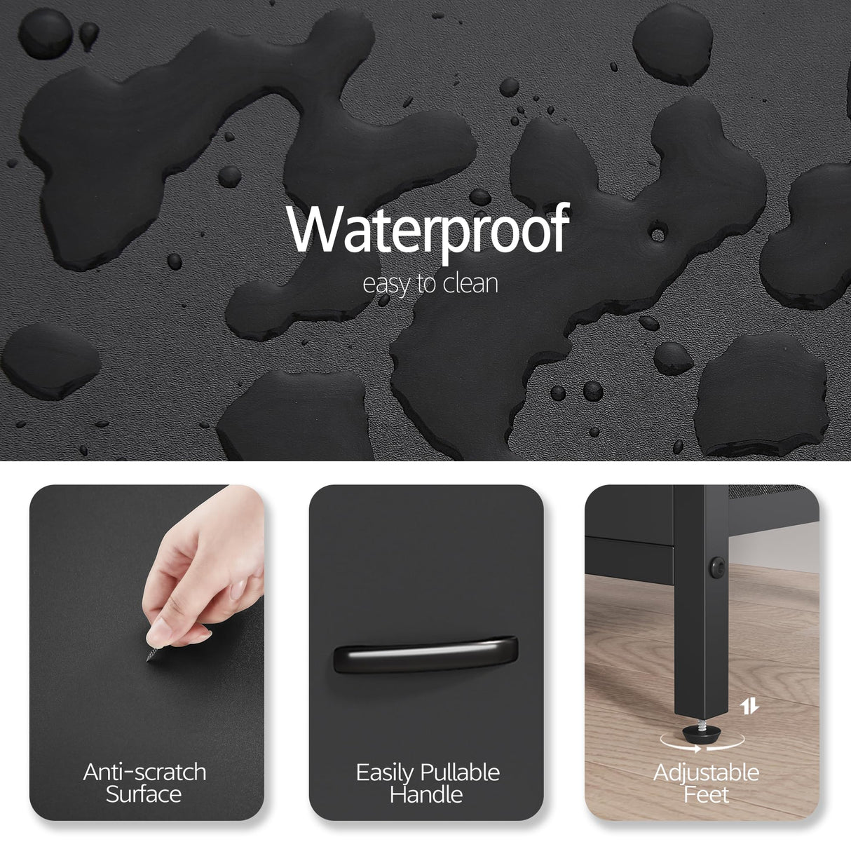 Vagusicc Nightstand Set of 2 with Charging Station, End Table Bedside Table with Power Outlet & USB Ports, Side Table with 2 Fabric Drawers for Bedroom, Living Room, Black Vagusicc