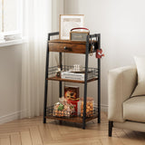 Gewudraw Rustic Brown 4-Tier Bathroom Ladder Shelf with Drawer - Multifunctional Freestanding Storage Solution Gewudraw