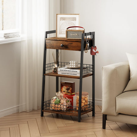 Gewudraw Rustic Brown 4-Tier Bathroom Ladder Shelf with Drawer - Multifunctional Freestanding Storage Solution Gewudraw