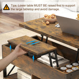 Manora Multi‑Functional Lift‑Top Coffee Table Convertible to Dining Table or Workstation for Living Room,Home Office, Compact Design with Hidden Storage, Brown Manora