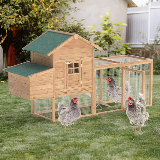 Wooden Chicken Coop, 80” Large Chicken Run 2 Tier Guinea Pig Pet House Outdoor with Pull Out Tray & Ramp Bunny Cage with Egg Box Rabbit Hutch with Lockable Door for Indoor Backyard(Original Wooden)