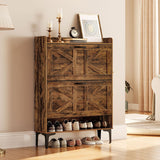 MAHANCRIS Shoe Storage Cabinet, Shoe Organizer with 2 Flip Drawers, Hidden Shoe Storage for Entryway, Freestanding Organizer with Open Storages, Rustic Brown SHHR9401N1 MAHANCRIS